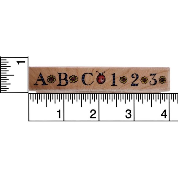 ABC 123 Ladybug & Flower Wood Rubber Stamp By Hero Arts ABC Border - Picture 3 of 6